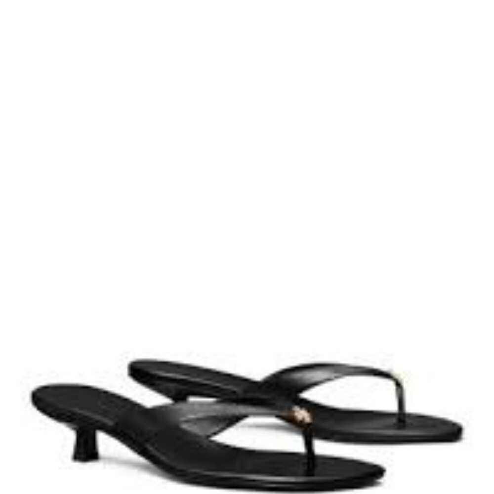 NIB Tory Burch Capri Kitten Heel Thong Sandal PERFECT BLACK